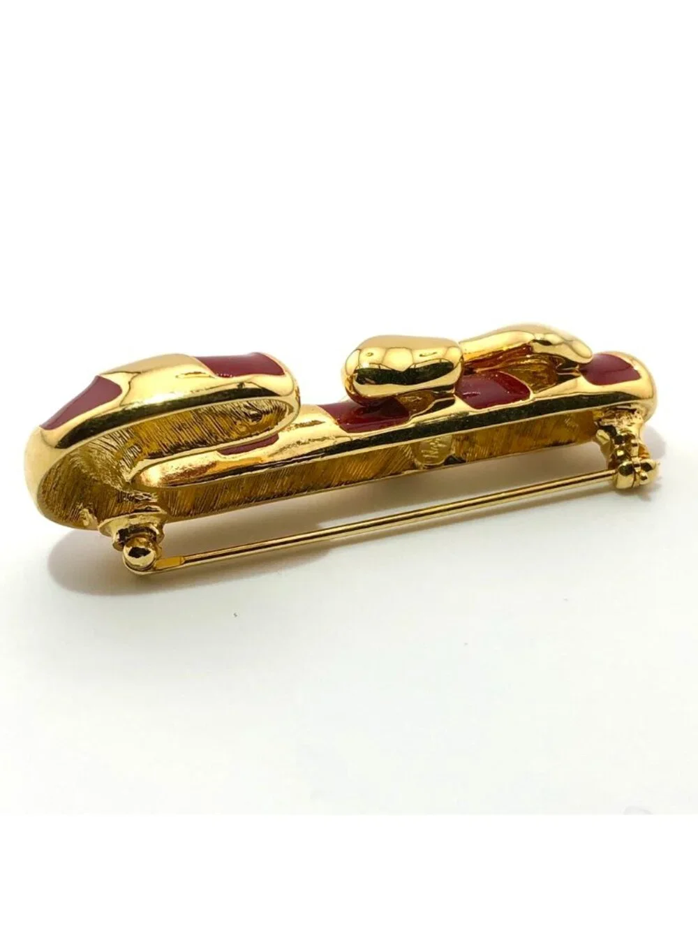 Napier Candy Cane Christmas Pin Brooch Gold Tone Red Enamel Bow Signed Vintage